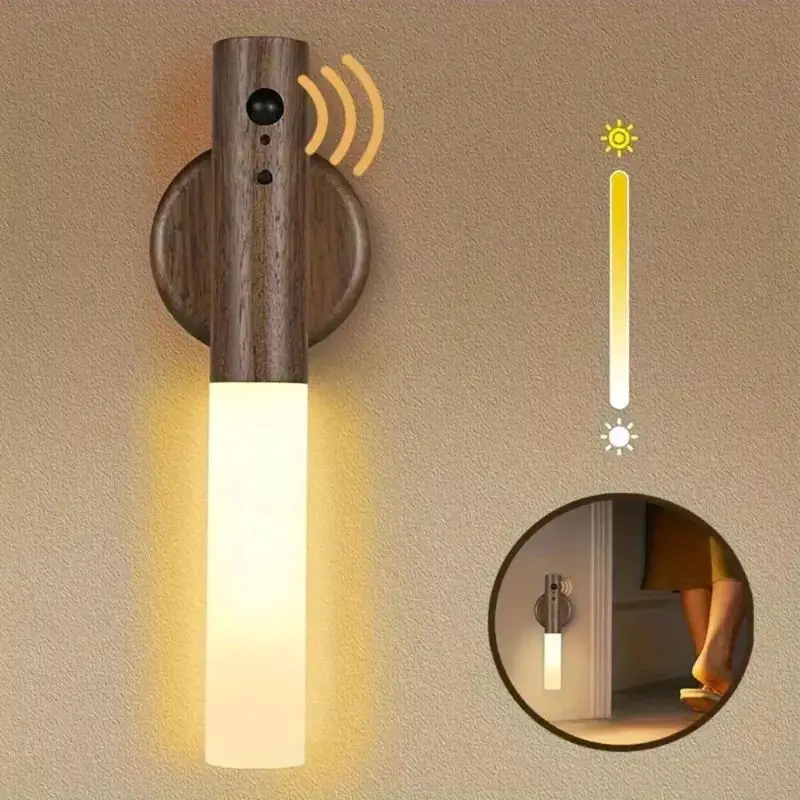 Motion Sensor LED Night Light Rechargeable Magnetic Wall Mounted Induction Light Wardrobe Light Bedroom and Home Desk Lamp